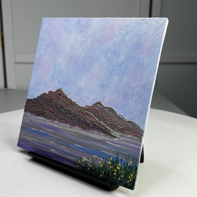 2020s "The Mountains Are Calling" Original Acrylic Painting 6"x6" Mountain Scenery Artwork For Sale - Image 5 of 7