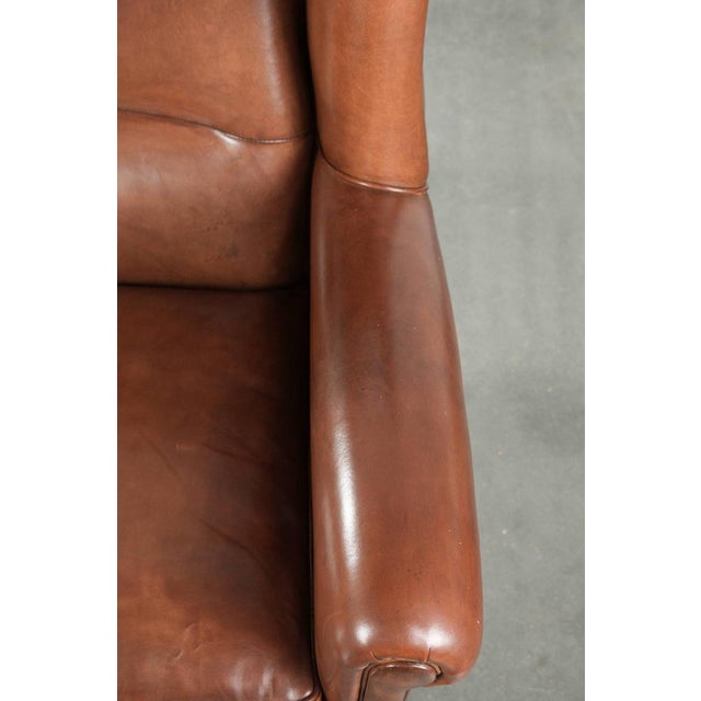 Brown Large Wing Chair in Sheepskin Leather For Sale - Image 8 of 15