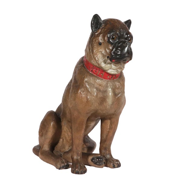 Austrian Cold-Painted Terracotta Model of a Seated Pug Dog With Glass Eyes, Life Size For Sale - Image 17 of 17