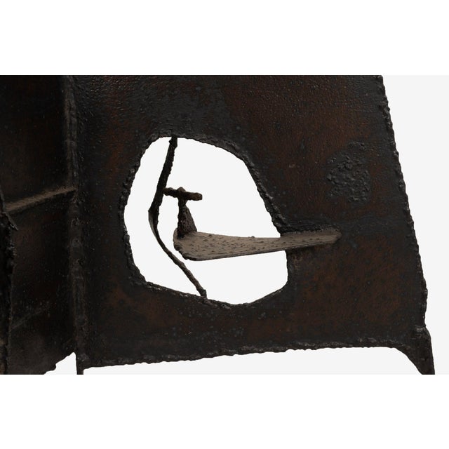 Brutalist Tripod Floor Sculpture, c.1955 – Blackened Steel & Orange Crystal For Sale - Image 11 of 12