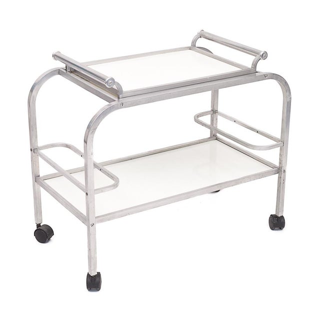 1930s Modern Serving Trolley attributed to Jacques Adnet, 1930s For Sale - Image 5 of 11