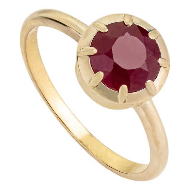 Handcrafted 1.75ct Natural Ruby Solitaire Ring in 14k Yellow Gold Size 8 For Sale