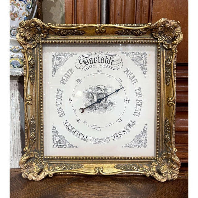 Mid-Century French Louis XV Carved Giltwood Wall Barometer For Sale - Image 10 of 10