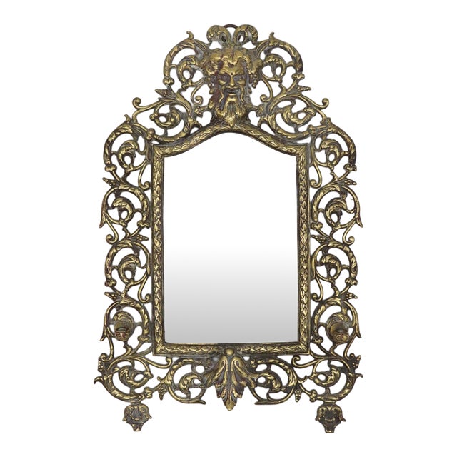 Early 20th Century Rococo Revival Bacchus Cast Brass Wall Mirror For Sale