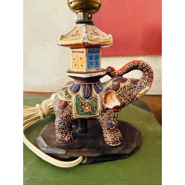 1950s Vintage Japanese Satsuma Elephant Table Lamp Hand-Painted Made in Japan For Sale - Image 5 of 12