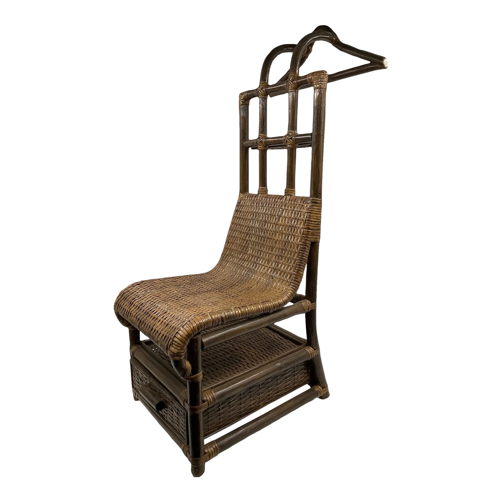 1950s Vintage Rattan / Bamboo Gentleman's Valet Butler Chair Drawer ...