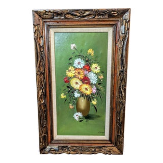 Mid-Century Vintage Impressionist Floral Still Life Painting Signed "Garry" – Framed For Sale