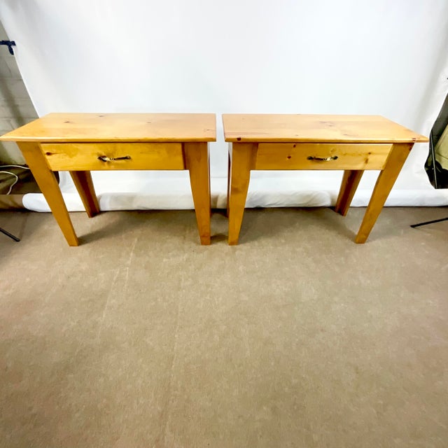 Rustic European 1950s Rustic Farmhouse Arts & Crafts Pine Console Tables - Large Nightstands - A Pair. For Sale - Image 3 of 12