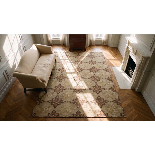Light Gray 1880s Gray Geometric Antique French Needlepoint Rug 7'4" X 12'4" Flatweave Silk Carpet For Sale - Image 8 of 9