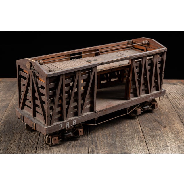 Antique Handmade Pennsylvania Railroad Stock Car Model For Sale - Image 4 of 13