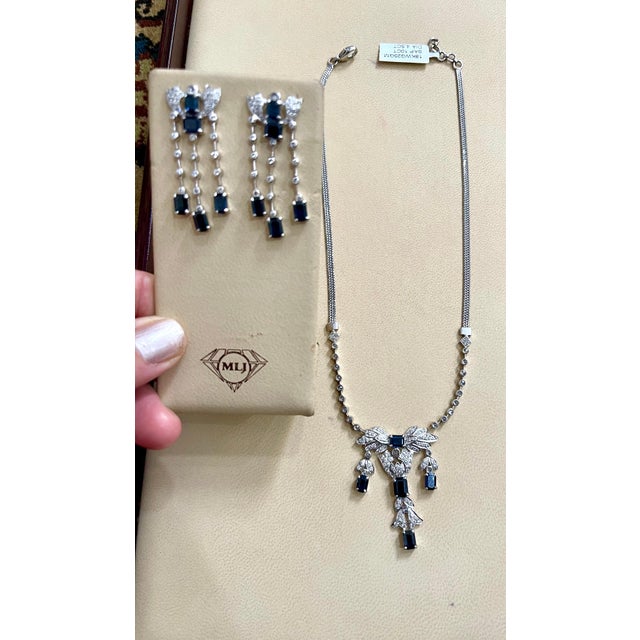 Late 20th Century AGI Natural Blue Sapphire & Diamond Necklace 18 Karat White Gold, Suite, Estate, Set For Sale - Image 12 of 18