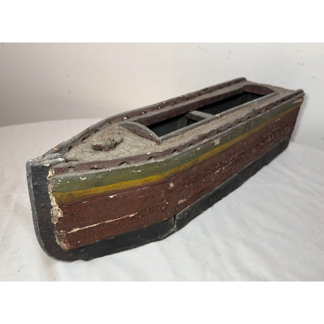 Antique Early 19th Century Handmade Carved Polychrome Wooden Folk Art Model Boat For Sale - Image 9 of 18