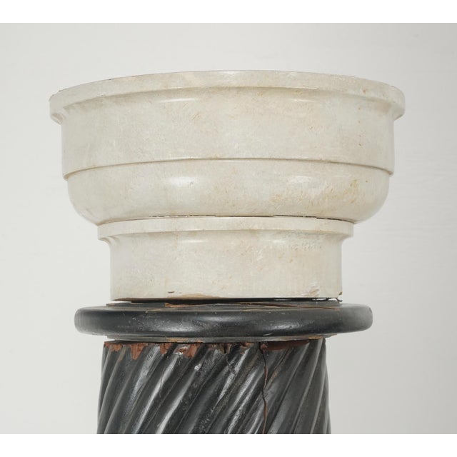 Traditional Pair of Vintage Ebonized Wood & White Marble Columns For Sale - Image 3 of 10