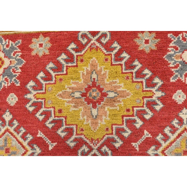 Red Kazak Rug 4’1” X 5’11” Red Wool Tribal Hand-Knotted Oriental Carpet For Sale - Image 8 of 13