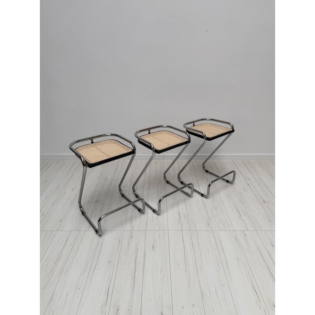Vintage Italian Wicker and Chrome Barstools, 1970s, Set of 3 For Sale - Image 10 of 10