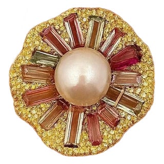 Bochic “Orient” Vintage Fancy Sapphires & Tourmaline Ring Set 18K Gold & Silver For Sale