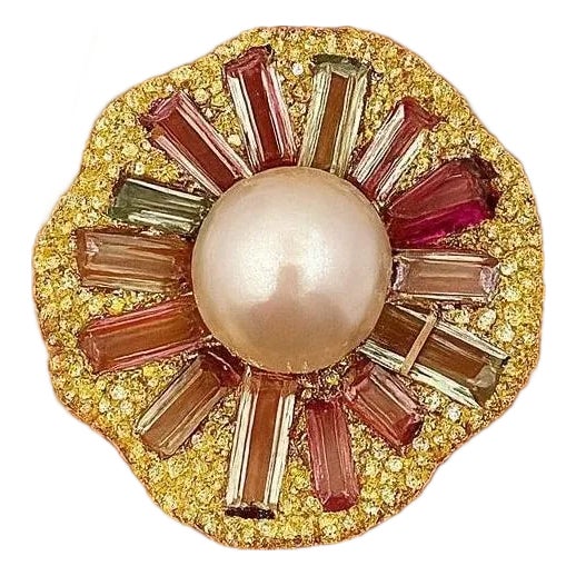 Bochic “Orient” Vintage Fancy Sapphires & Tourmaline Ring Set 18K Gold & Silver For Sale
