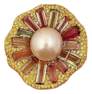 Bochic “Orient” Vintage Fancy Sapphires & Tourmaline Ring Set 18K Gold & Silver