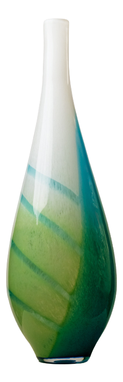 White and Green Murano Glass Vase with Blue Stripes, 1980s