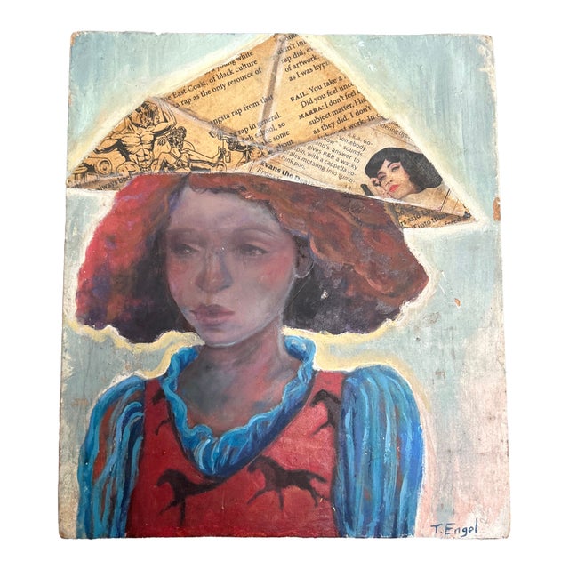 Contemporary Original Female Portrait Painting / Collage For Sale
