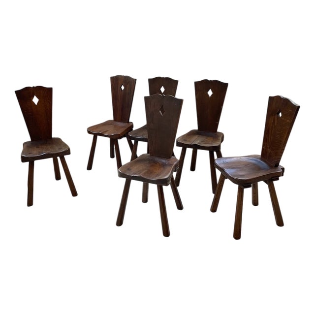 Vintage Oak Folk Art Chairs, 1950s, Set of 6 For Sale