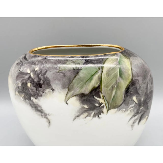 Mid-20th Century Hand-Painted Orchid Porcelain Vase Signed "Sager" For Sale - Image 9 of 10