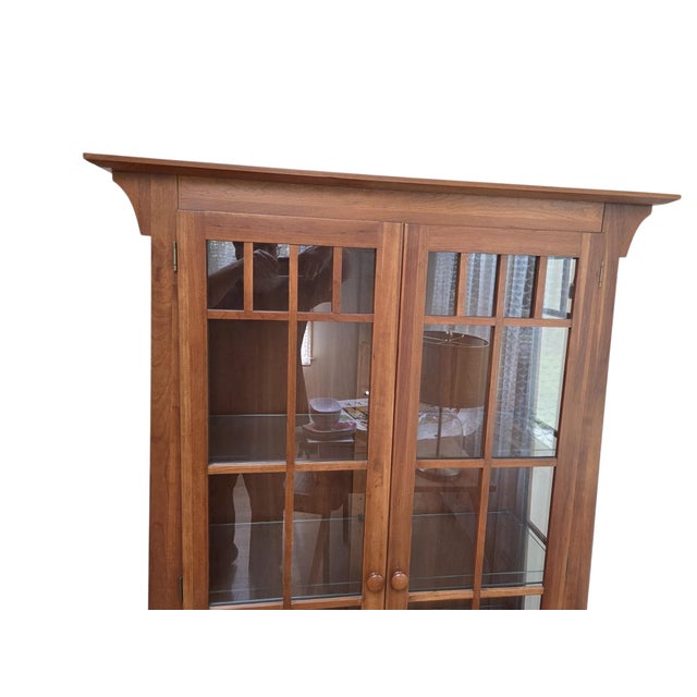Ethan Allen American Impressions Arts & Crafts Cherry Lighted Curio Cabinet For Sale - Image 13 of 17