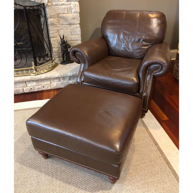 Ethan Allen Leather Chair & Ottoman Chairish