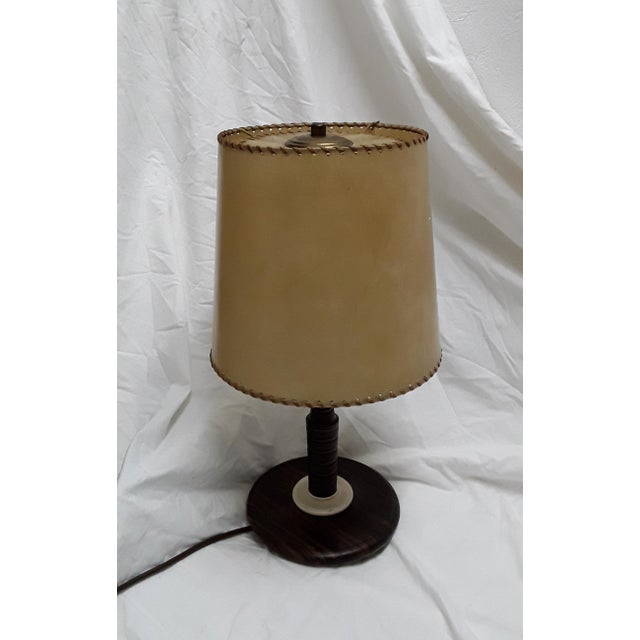 Vintage Rosewood and Leather Table Lamp, 1920s For Sale - Image 3 of 9