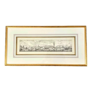 1980s Panorama Venetian Riverfront Print in Gilded Wood Frame For Sale