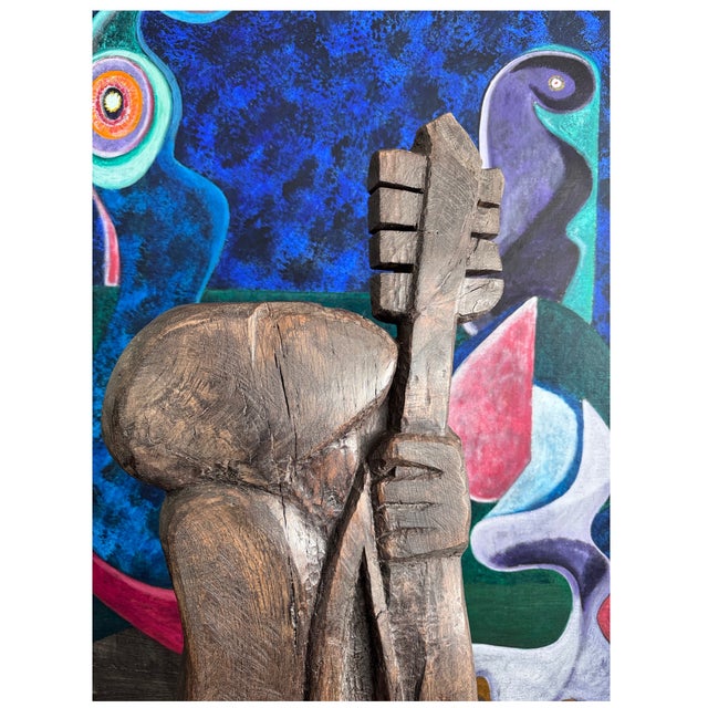 1990s Nicole Bridier, The Zézé Player, Direct-Carved Sculpture, 1992–93, 147CM Tall For Sale - Image 5 of 10