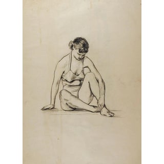 1950s Drawing Seated Female Figure 1950's For Sale