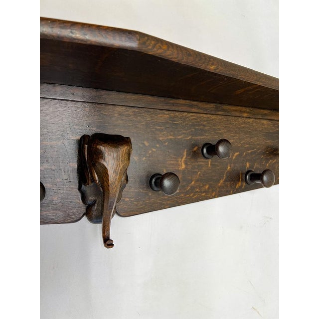 Brown Dark Wood Wall Mounted Coat Rack with Carved Elephant Head, 1970s For Sale - Image 8 of 12