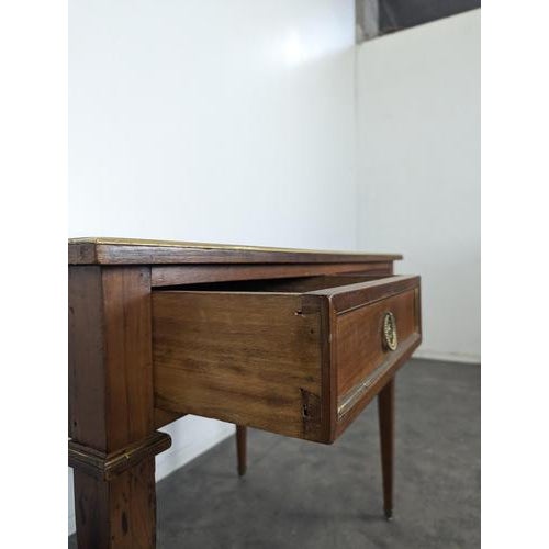 Louis XVI Style Flat Desk in Cherrywood and Leather For Sale - Image 4 of 10