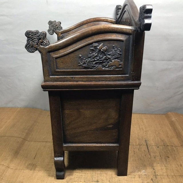 Vintage Chinese Huali Rosewood Altar Shrine Cabinet With Intricate Relief Carvings For Sale - Image 4 of 9