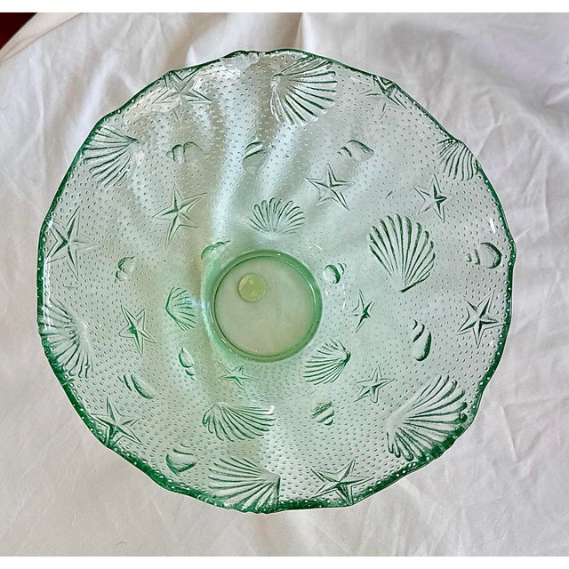 Late 20th Century Green Glass Embossed Server & Salad Bowls - Set of 5 For Sale - Image 5 of 9