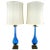 Bubble Textured Blue Glass Table Lamps With Brass Accents - a Pair For Sale