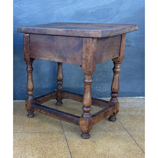 Spanish Rustic Oak Bedside Tables with Carved Drawers, 1950s, Set of 2 For Sale - Image 11 of 12