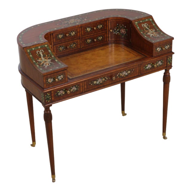 Maitland Smith Adams Style Paint Decorated Mahogany Carlton House Desk For Sale