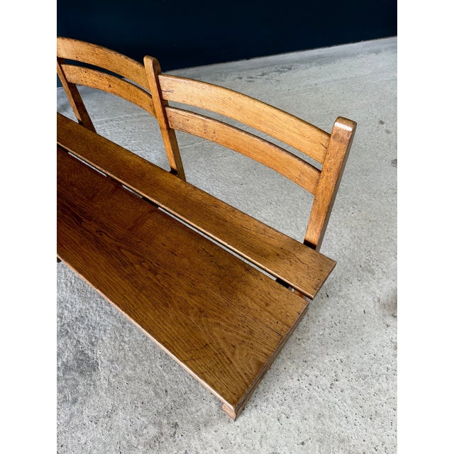 Mid-Century Handcrafted Oak 4-Seater Bench, Belgium, 1950s For Sale - Image 16 of 18