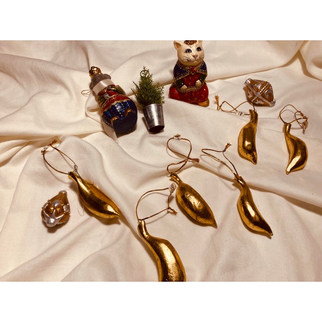 Vintage holiday decorations ornaments papier-mâché fruit mouse cat