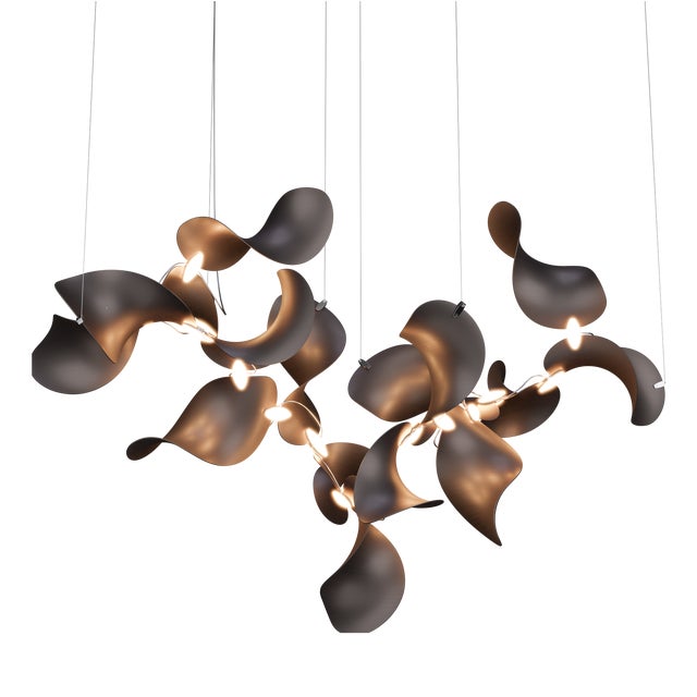 Dune 16 Cluster Chandelier with Shades in Dark Bronze Metallic Tone by Daniel Becker for Moss Objects For Sale