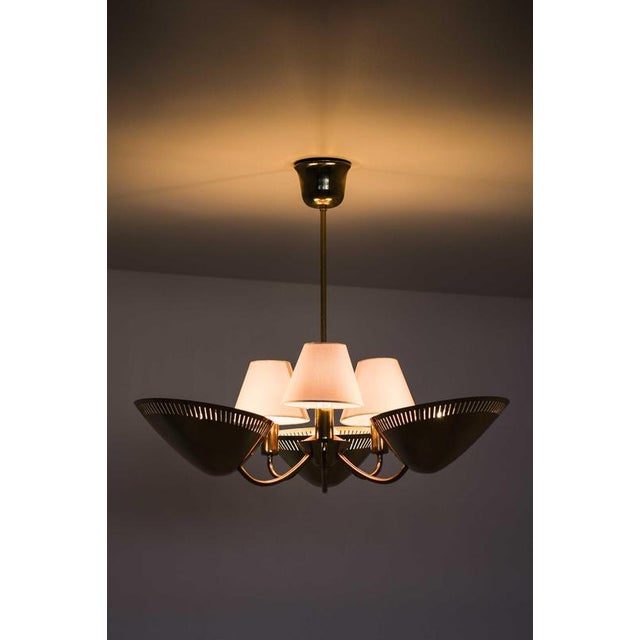 1950s Scandinavian Modern Brass Ceiling Lamp in Gold and White, 1950s For Sale - Image 5 of 10
