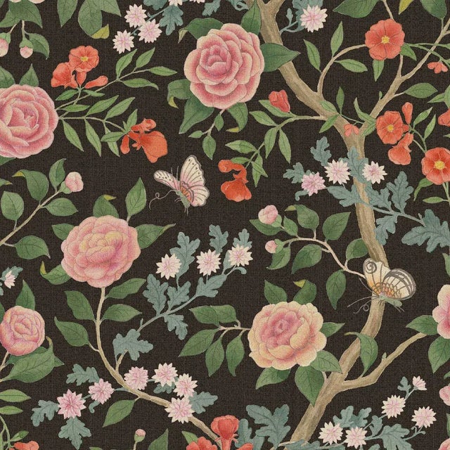 SAMPLE - Boråstapeter Kamelia Wallpaper In Black For Sale