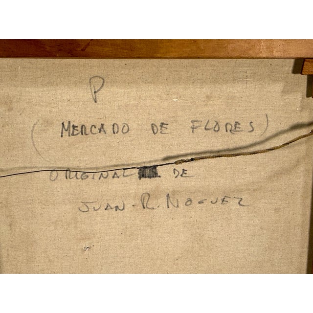 Mid Century Modern Juan R. Noguez Expressionist Oil on Canvas Flower Market Scene With Figures For Sale - Image 9 of 11