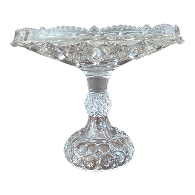 Vintage Daisy & Button Clear Pressed-Glass Pedestal Compote For Sale