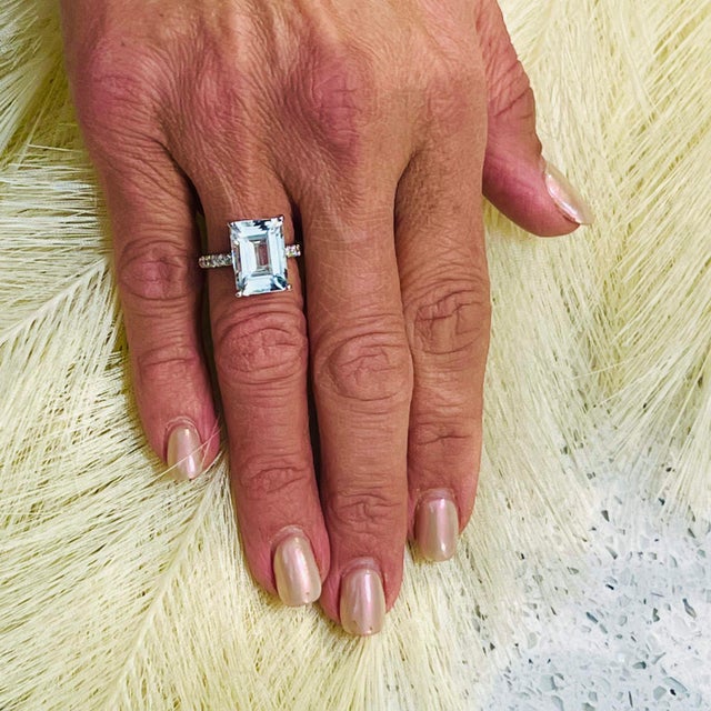 Natural Aquamarine Diamond Ring 14K W Gold 6.67 TCW Certified For Sale - Image 9 of 9