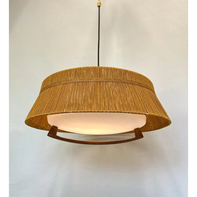 Mid-Century Modern Large Teak and Sisal-Rope Pendant Lamp from Temde Leuchten, 1960s For Sale - Image 3 of 13