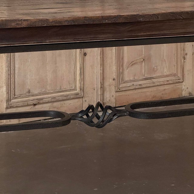 Wood Country French Hand Forged Iron Dining Table With Antique Oak Top For Sale - Image 7 of 18