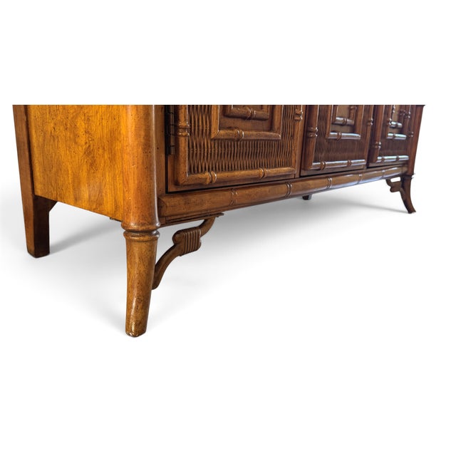 Stanley Faux Bamboo & Rattan Lighted China Display Cabinet For Sale - Image 9 of 18